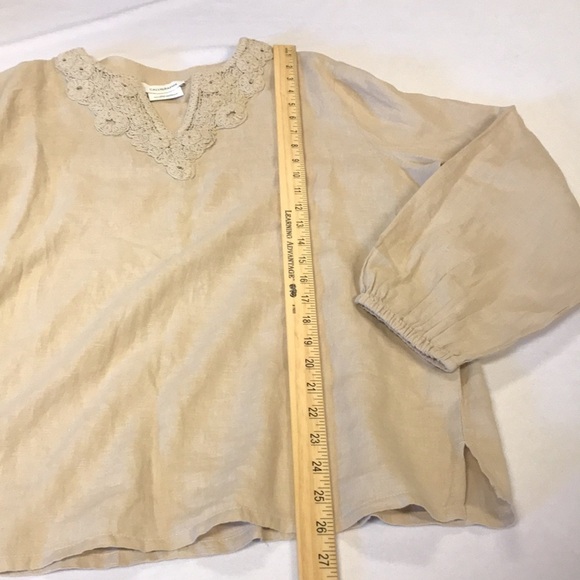 Calligraphie women’s 100% linen longsleeve V-neck blouse size L tan NWT - Picture 12 of 12